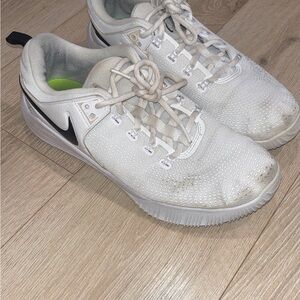 Nike White Sneakers with Black Swoosh and Lime-Green Lining